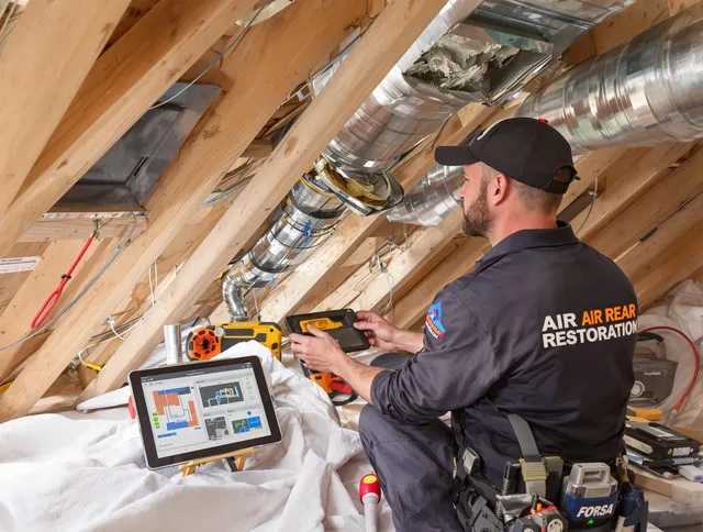 West Warwick Air Duct Cleaning technician performing precise duct repair work in West Warwick
