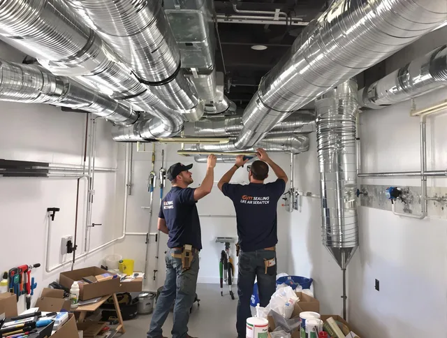 West Warwick Air Duct Cleaning technician applying professional duct sealing solutions in West Warwick