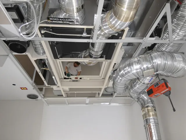 West Warwick Air Duct Cleaning technician performing detailed central duct system cleaning in West Warwick
