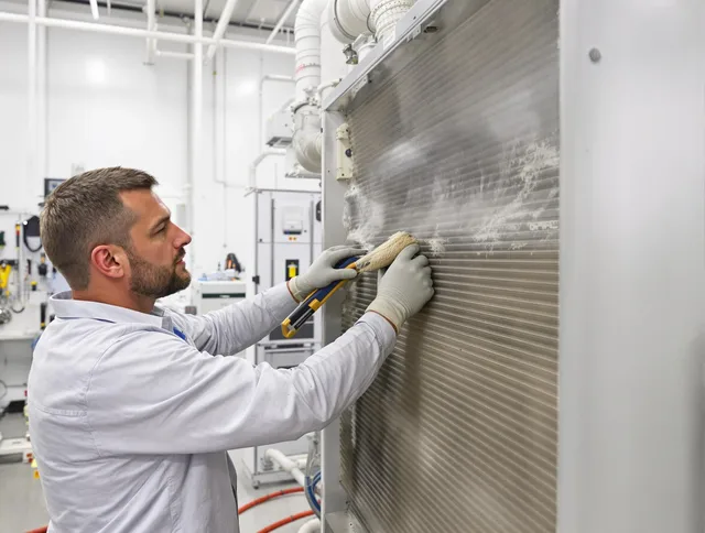 West Warwick Air Duct Cleaning technician performing precision commercial coil cleaning at a West Warwick business