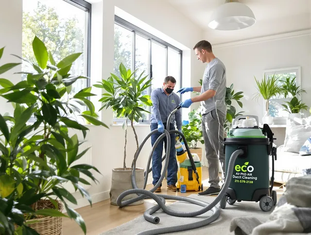 West Warwick Air Duct Cleaning technician performing eco-friendly duct cleaning using sustainable methods in West Warwick