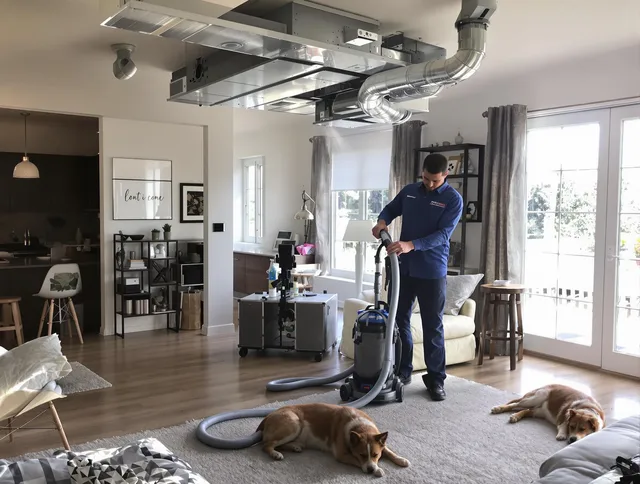 West Warwick Air Duct Cleaning technician performing detailed indoor duct cleaning for improved air quality in West Warwick