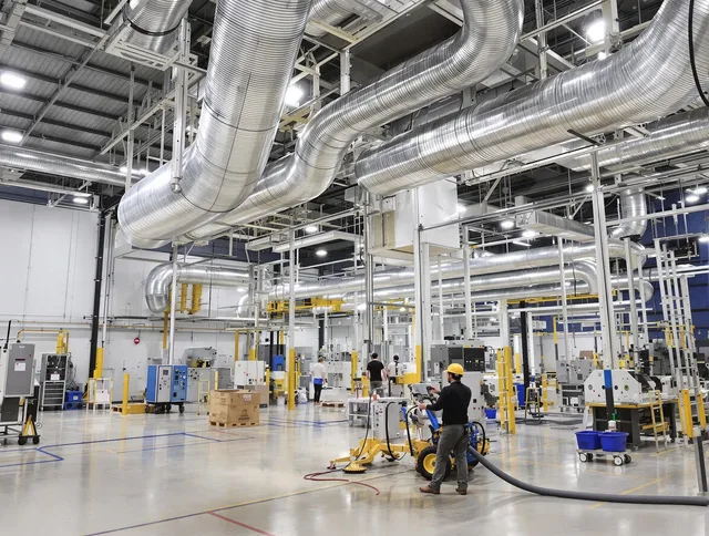 West Warwick Air Duct Cleaning team performing comprehensive industrial duct cleaning at a large facility in West Warwick